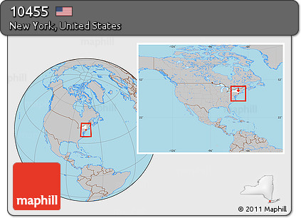 Gray Location Map of ZIP Code 10455, highlighted county, highlighted state, within the entire country