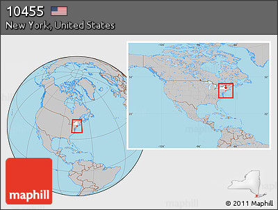Gray Location Map of ZIP Code 10455, highlighted county, highlighted state, within the entire country