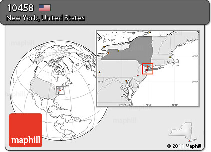 Blank Location Map of ZIP Code 10458, highlighted country, highlighted state