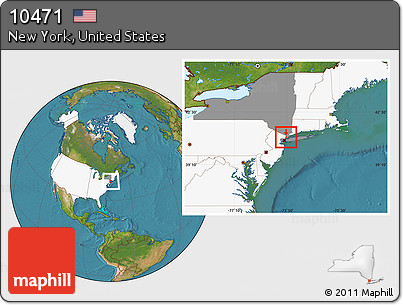 Satellite Location Map of ZIP Code 10471, highlighted country, highlighted state