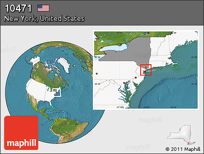 Satellite Location Map of ZIP Code 10471, highlighted country, highlighted state