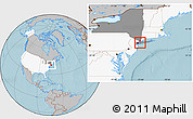 Gray Location Map of ZIP code 11005, highlighted country, highlighted state, hill shading