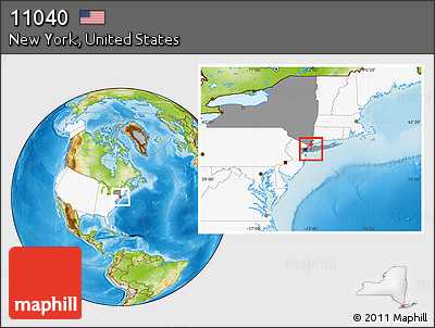 Physical Location Map of ZIP Code 11040, highlighted country, highlighted state