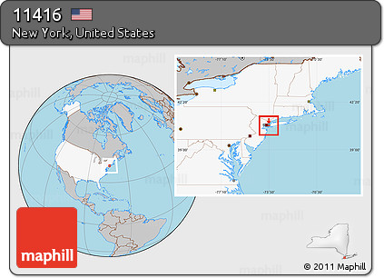 Gray Location Map of ZIP Code 11416, highlighted country, highlighted county