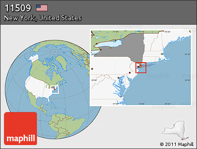 Savanna Style Location Map of ZIP Code 11509, highlighted country, highlighted state