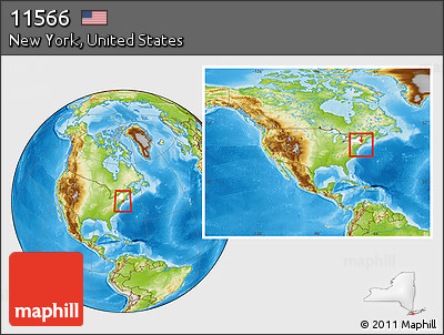 Physical Location Map of ZIP Code 11566, highlighted county, highlighted state, within the entire country