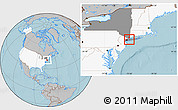 Gray Location Map of ZIP code 11576, highlighted country, highlighted state, hill shading