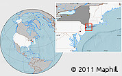 Gray Location Map of ZIP code 11801, highlighted country, highlighted state, hill shading