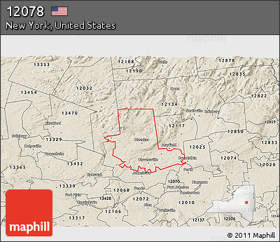 Shaded Relief 3D Map of ZIP Code 12078