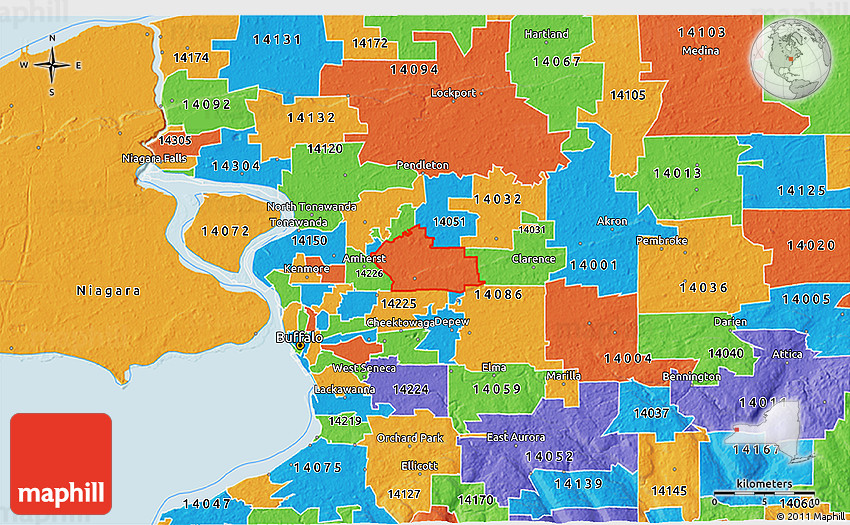 Political 3D Map of ZIP Code 14221