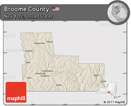 Shaded Relief Map of Broome County, cropped outside