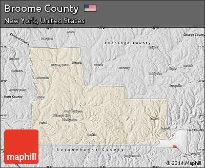 Shaded Relief Map of Broome County, desaturated