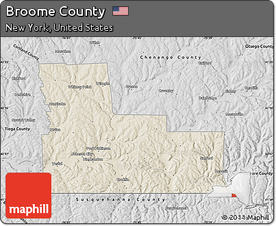 Shaded Relief Map of Broome County, desaturated
