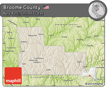 Shaded Relief Map of Broome County, physical outside