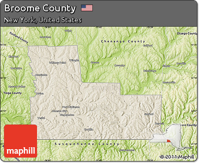 Shaded Relief Map of Broome County, physical outside