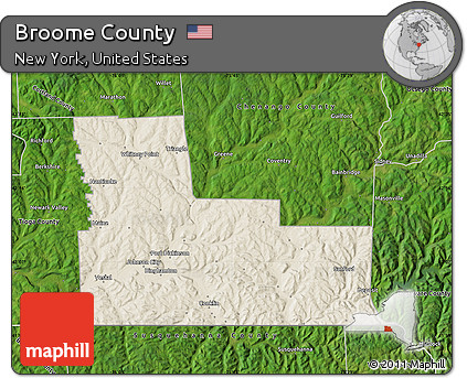 Shaded Relief Map of Broome County, satellite outside