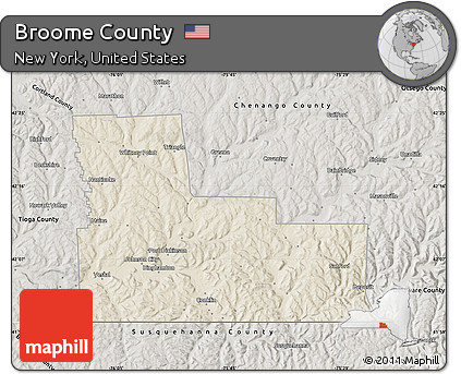 Shaded Relief Map of Broome County, semi-desaturated