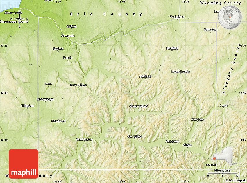 Physical Map of Cattaraugus County