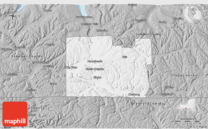Gray 3D Map of Chemung County