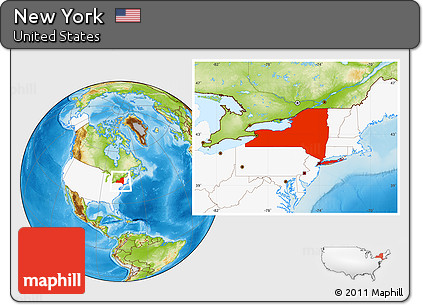 Physical Location Map of New York, highlighted country
