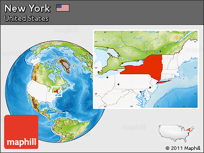 Physical Location Map of New York, highlighted country