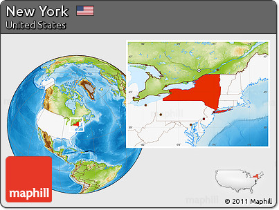 Physical Location Map of New York, highlighted country
