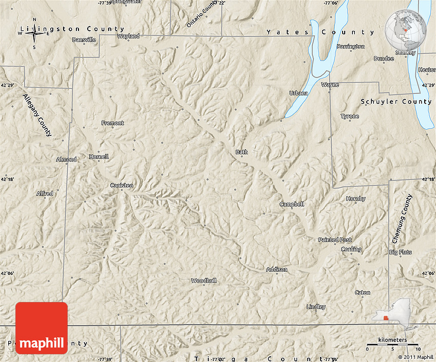 Shaded Relief Map of Steuben County