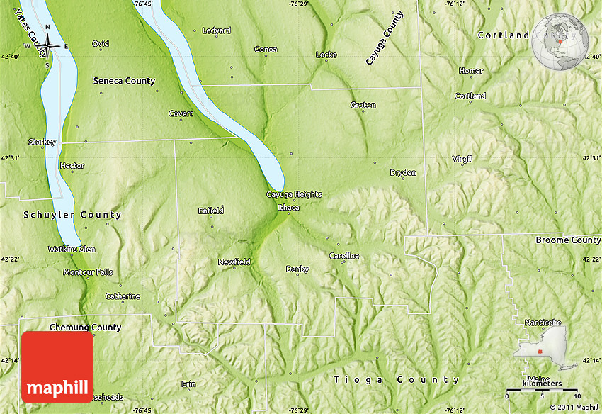 Physical Map of Tompkins County
