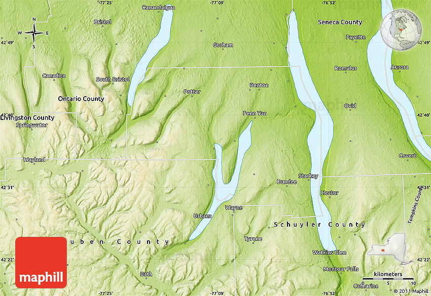 Physical Map of Yates County