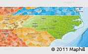 Physical 3D Map of North Carolina, political shades outside