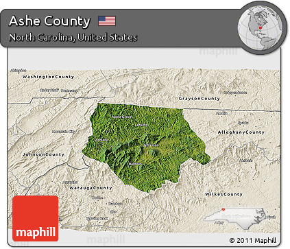 Satellite 3D Map of Ashe County, shaded relief outside