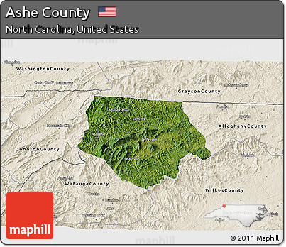 Satellite 3D Map of Ashe County, shaded relief outside