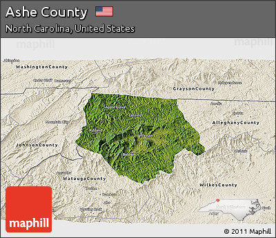 Satellite 3D Map of Ashe County, shaded relief outside