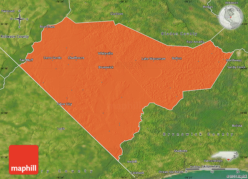 Political Map of Columbus County, satellite outside