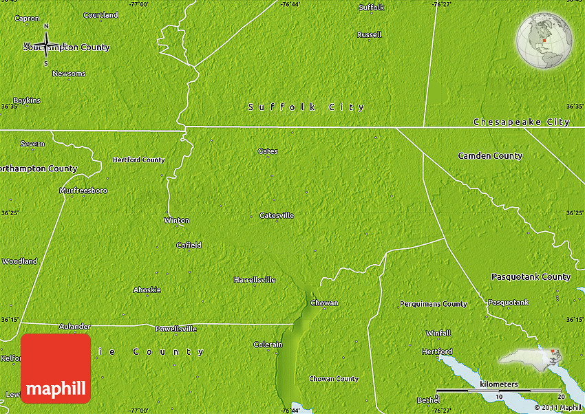 Physical Map of Gates County
