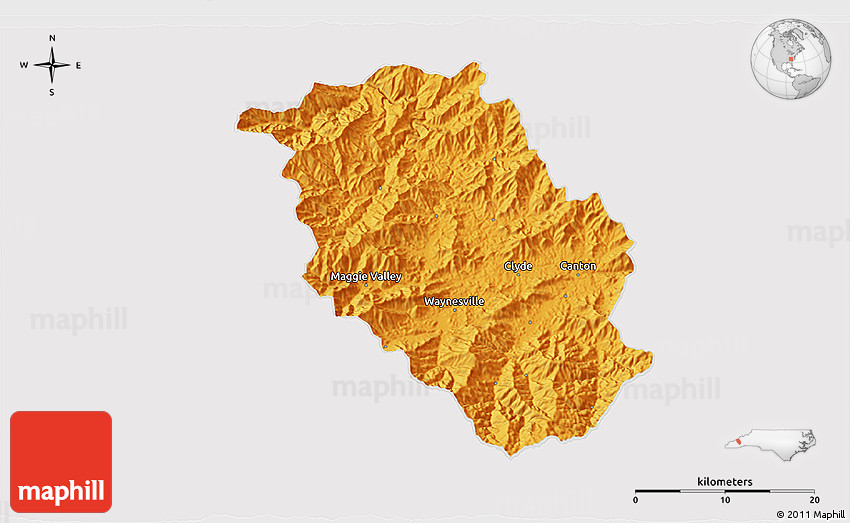 Political 3D Map of Haywood County, cropped outside