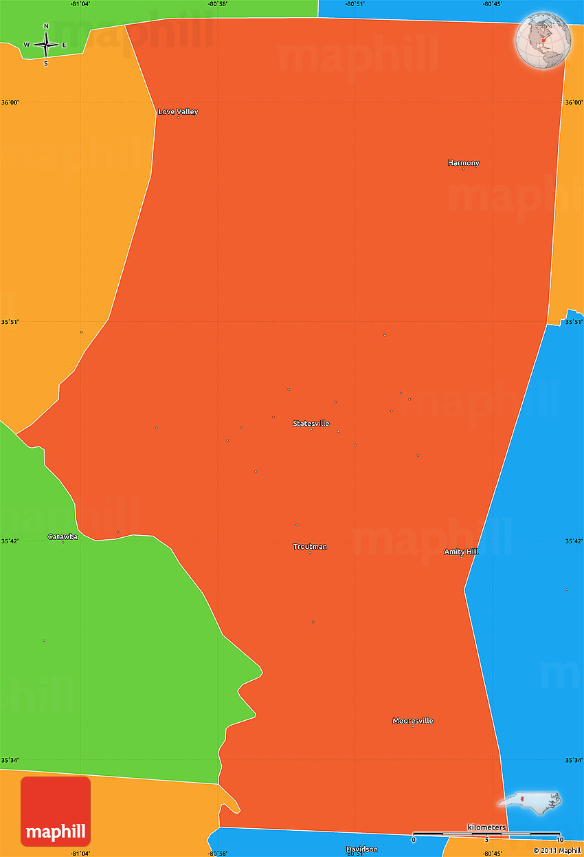 Political Simple Map of Iredell County