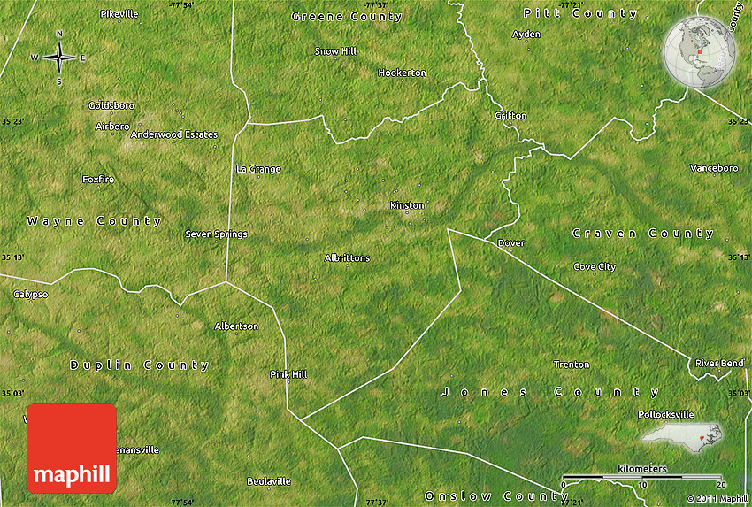 Satellite Map of Lenoir County