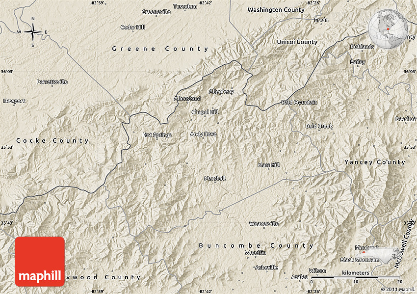 Shaded Relief Map of Madison County