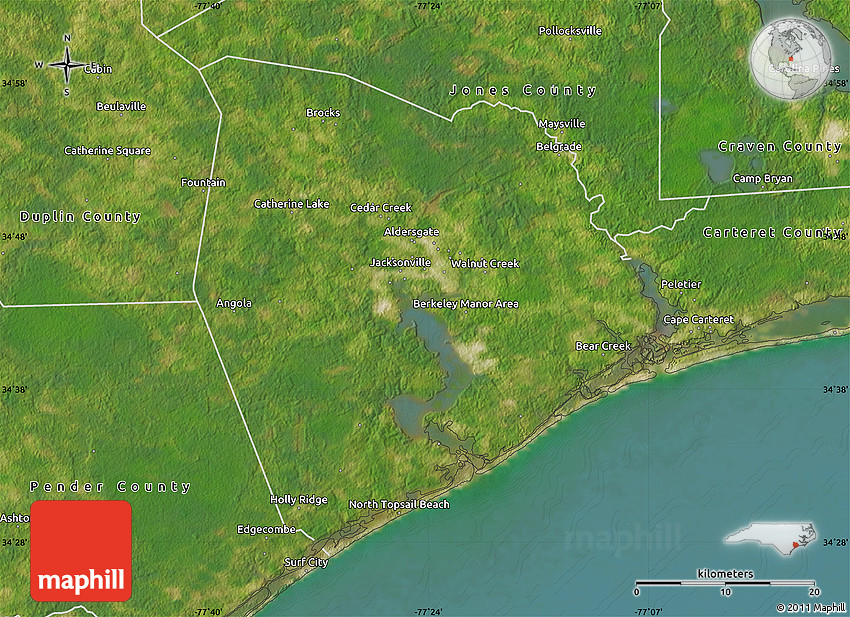 Satellite Map of Onslow County
