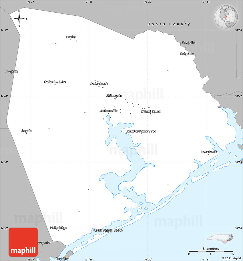 Gray Simple Map of Onslow County