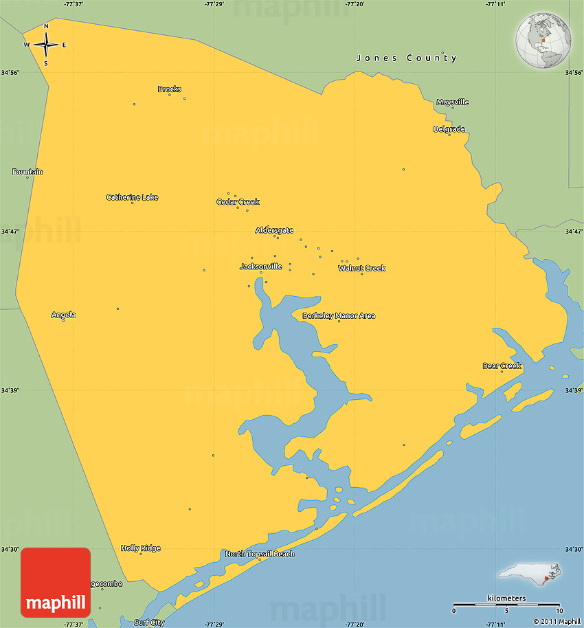 Map Of Onslow County Nc Savanna Style Simple Map Of Onslow County