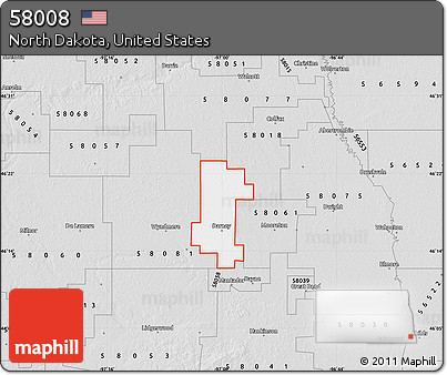 Silver Style Map of ZIP Code 58008