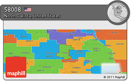 Political Panoramic Map of ZIP Code 58008