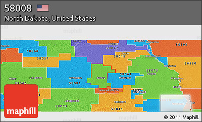 Political Panoramic Map of ZIP Code 58008