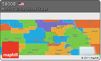 Political Panoramic Map of ZIP Code 58008