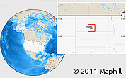Shaded Relief Location Map of ZIP code 58566, highlighted country, highlighted county