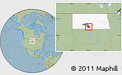 Savanna Style Location Map of ZIP code 58570, highlighted county, highlighted state, hill shading