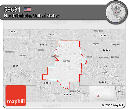 Silver Style 3D Map of ZIP Code 58631