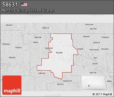 Silver Style 3D Map of ZIP Code 58631